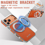 Litchi Texture MagSafe Case with Built-in Ring Stand for iPhone 17 Series