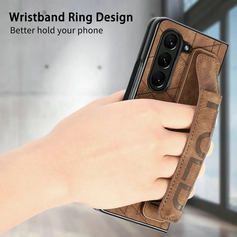 Elegant Leather Case for Samsung Galaxy Z Fold 6 with Wrist Strap & Pen Slot
