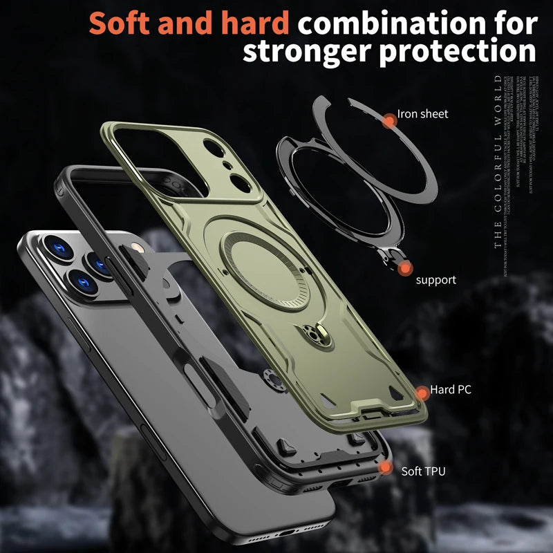 Hard PC and Soft TPU Camera Protection Case with Ring Stand for iPhone 18 Series