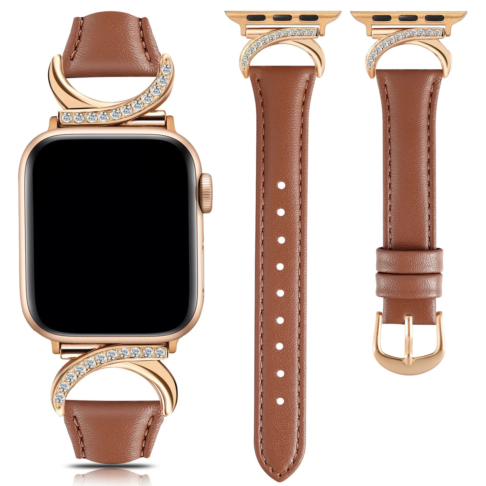 Moon Shaped Rhinestone Leather Strap for Apple Watch