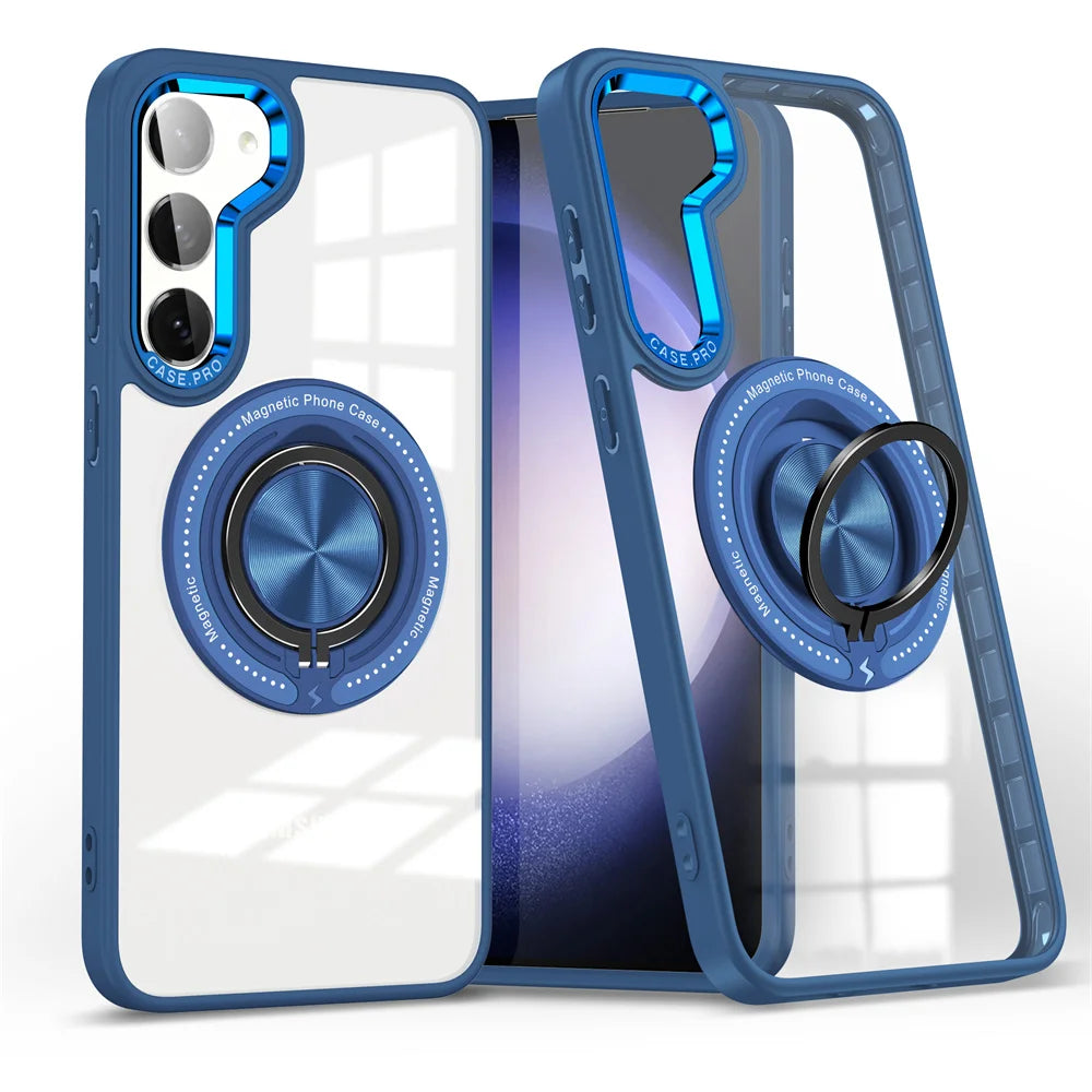 Crystal Clear Magnetic Case with Ring Stand for Samsung Galaxy S24 Series