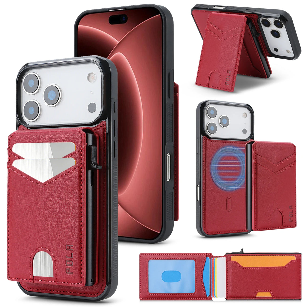 Shockproof Leather MagSafe Case with Detachable Wallet Pouch for iPhone 18 Series