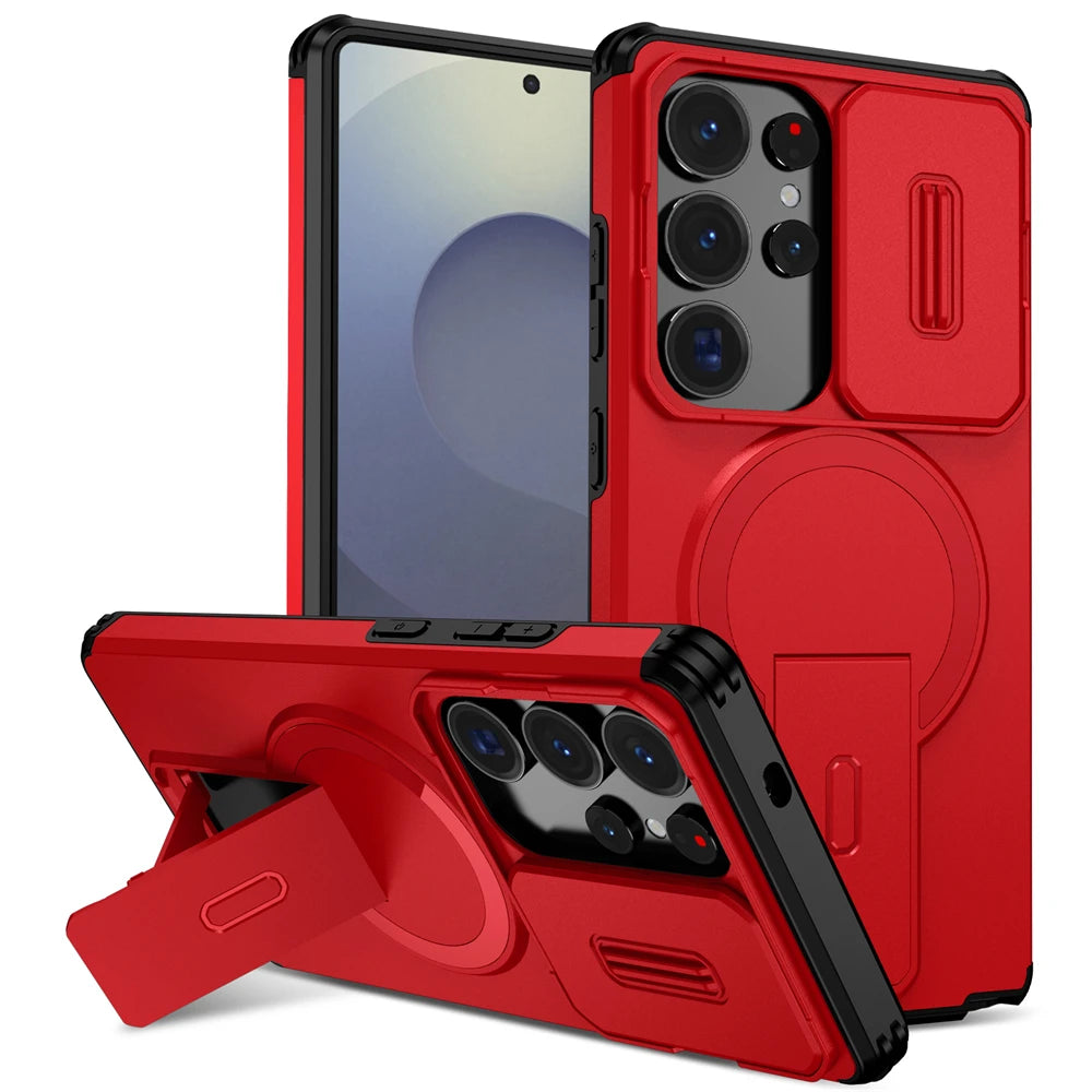 Rugged Armor Magnetic Case with Sliding Privacy Lens Shield for Samsung Galaxy S26 Series