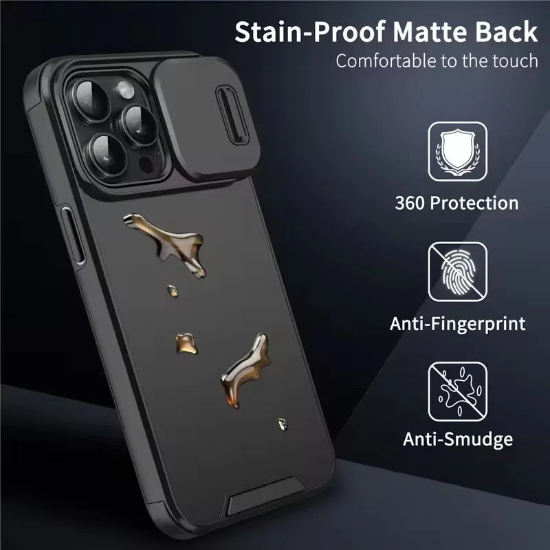 Matte Shockproof Case with Sliding Camera Lens Cover for iPhone 18 Series