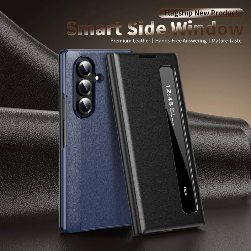 Samsung Galaxy Z Fold 7 Leather Case with Side Display Window