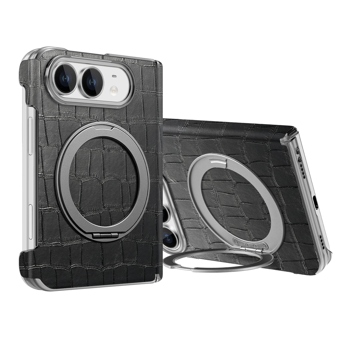 Crocodile Embossed MagSafe Case with 360° Rotating Ring Stand for iPhone Duo