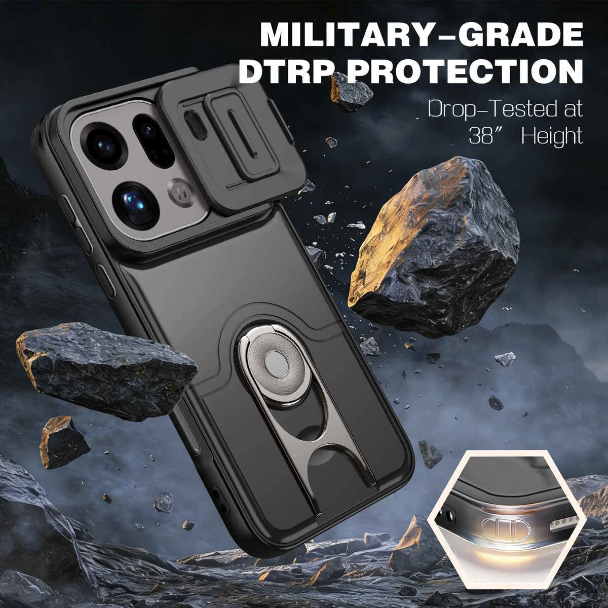 Shockproof Dual-Layer Case with Slide Lens Cover for OPPO Find X9 Series