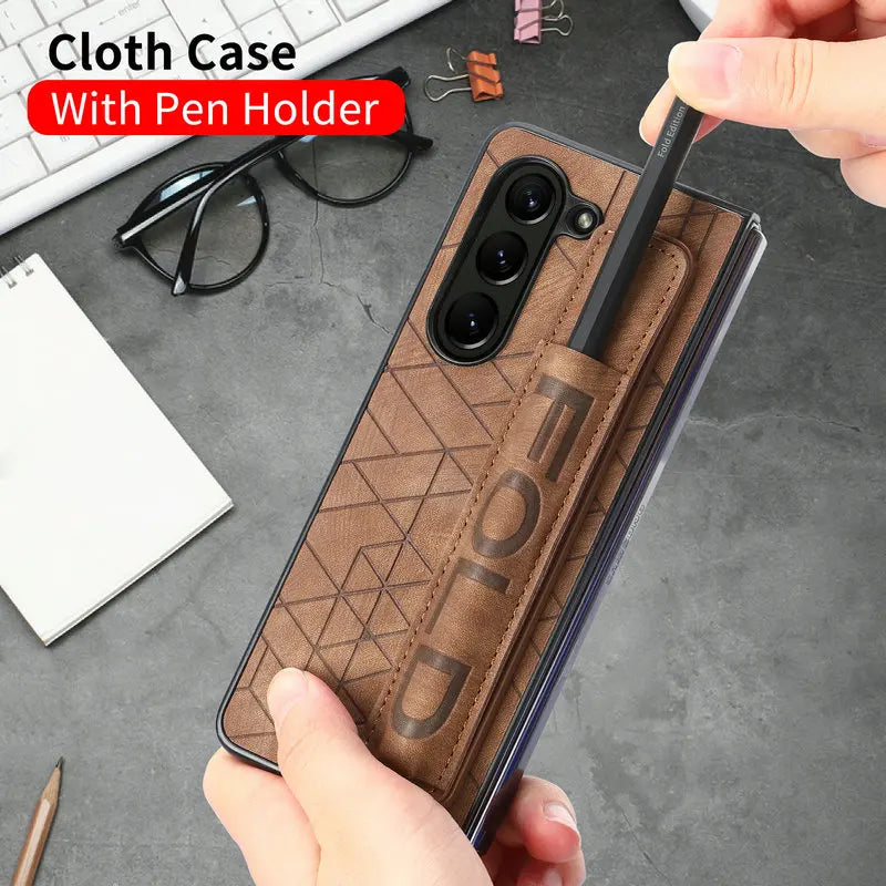Elegant Leather Case for Samsung Galaxy Z Fold 6 with Wrist Strap & Pen Slot
