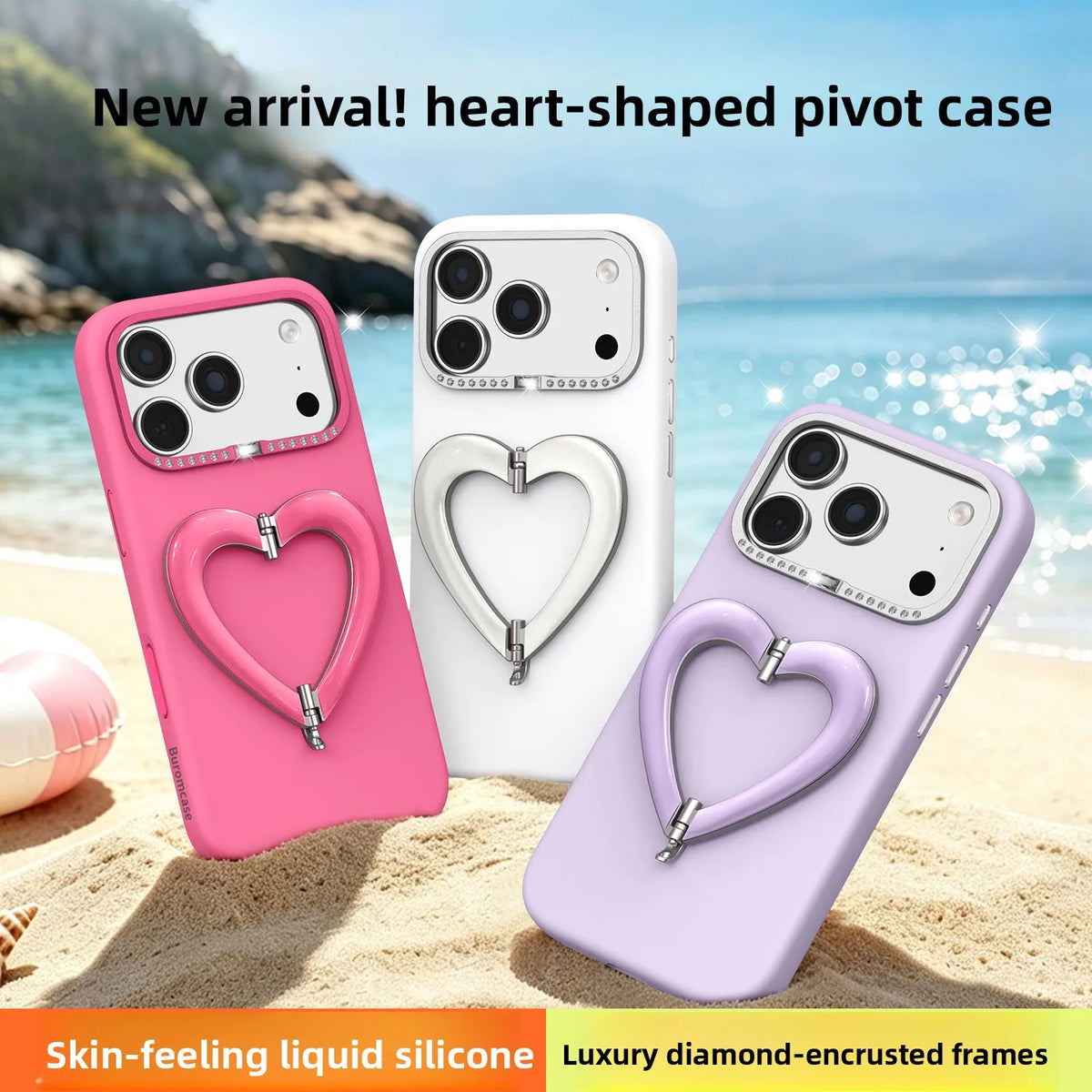 Liquid Silicone Heart-Shaped Kickstand Case with Camera Protection for iPhone 18 Series