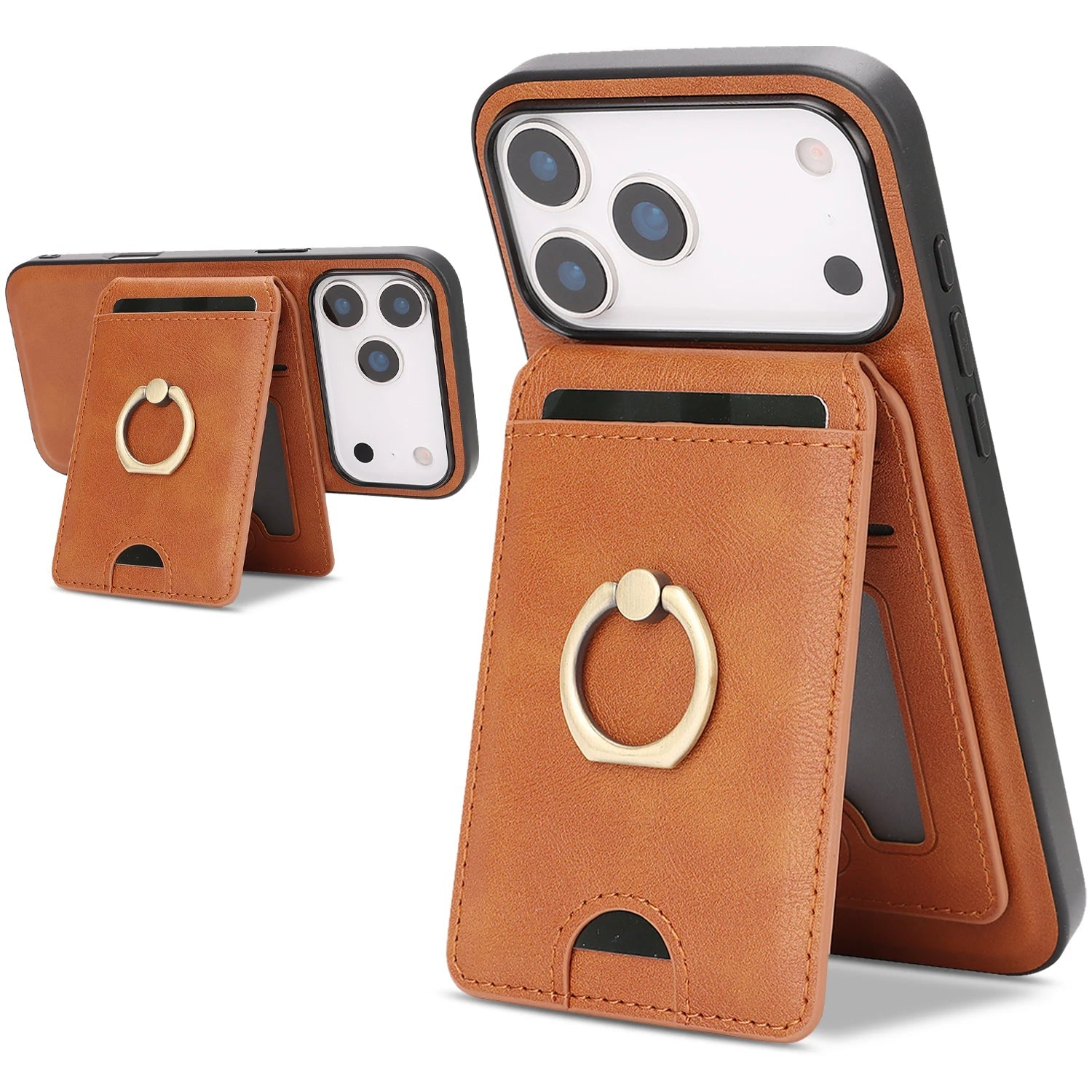 MagSafe Compatible Leather Case with Removable Vertical Card Slot for iPhone 17 Series