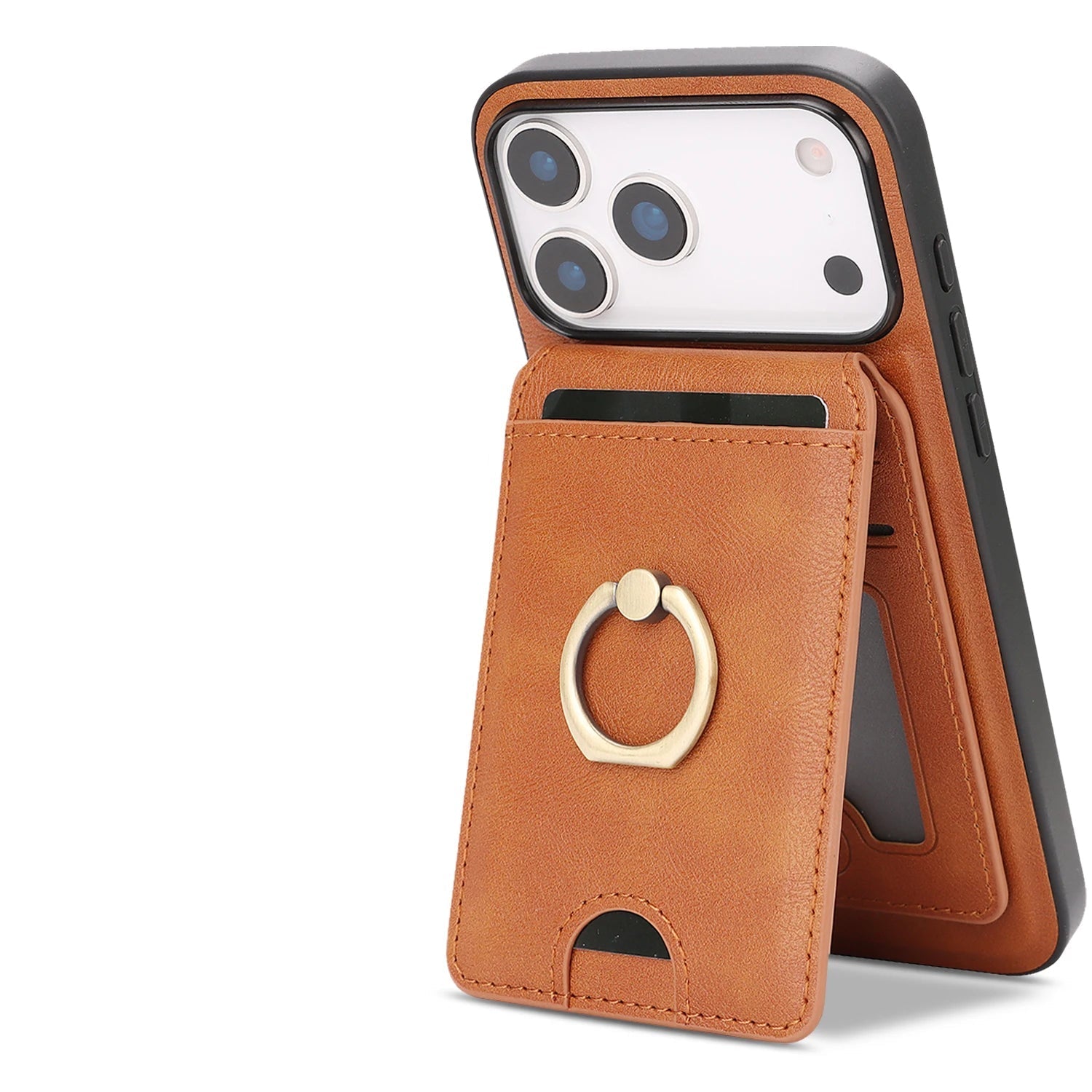 MagSafe Compatible Leather Case with Removable Vertical Card Slot for iPhone 17 Series