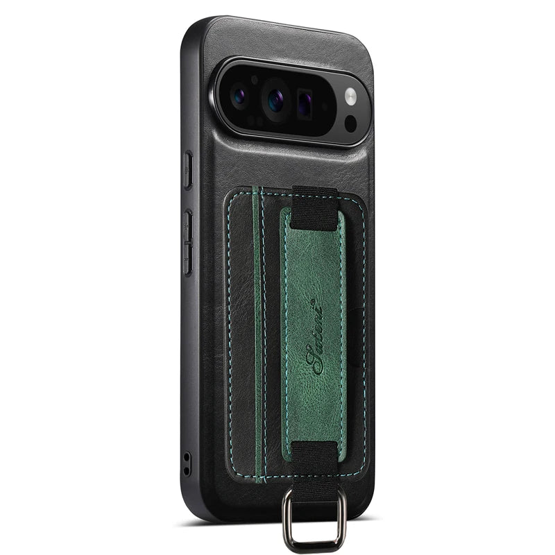 Premium Leather Wallet Case with Wristband and Card Slot for Google Pixel 10 Series