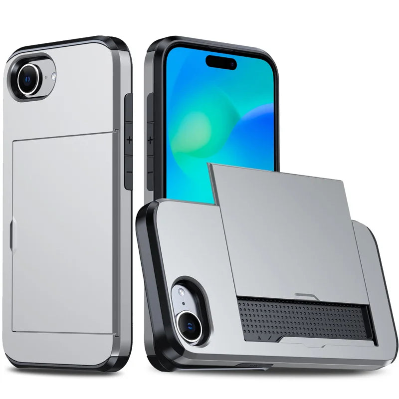 Luxury Armor Slide Card Slot Wallet Case for iPhone 16e