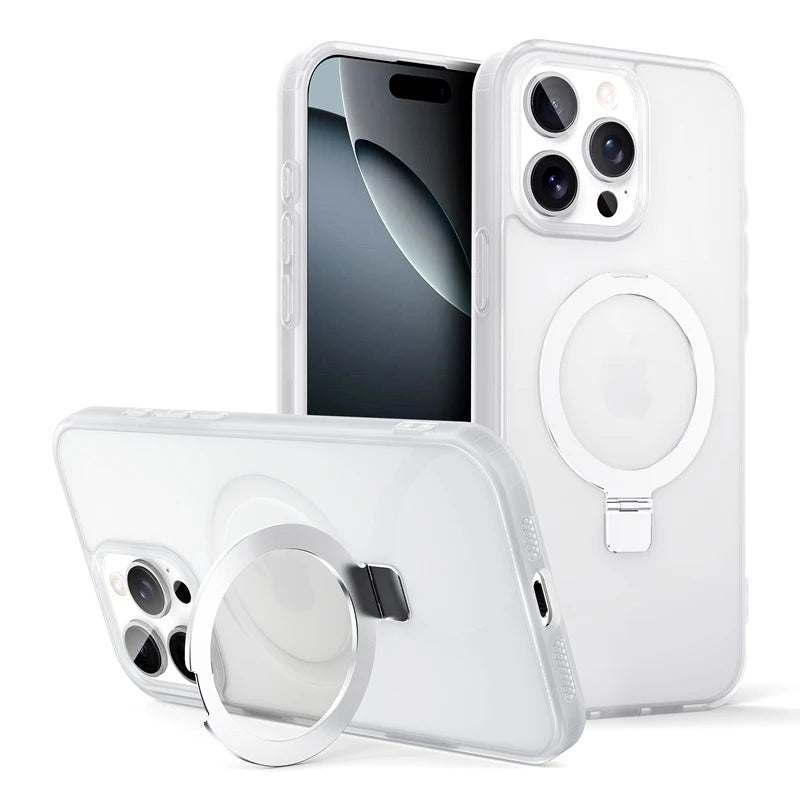 Shockproof Translucent Matte MagSafe Case with Invisible Stand for iPhone 15 Series