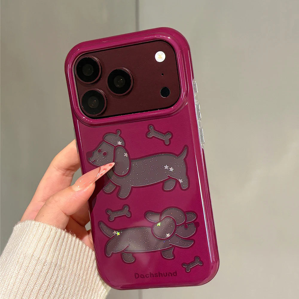Dachshund Glitter Case with Raised Camera Frame for iPhone 18 Series