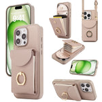 iPhone 15 Series Crossbody Leather Phone Case with Card Holder & Ring & Lanyard