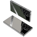 Electroplating Plain Leather + Soft TPU Edge Camera Protection Case for Samsung Galaxy S24 Ultra