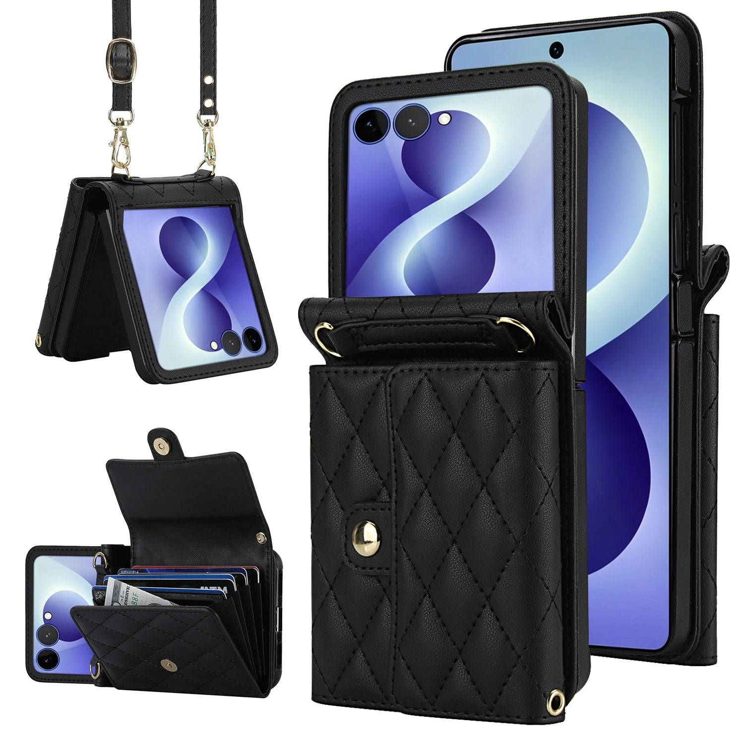Crossbody Leather Wallet Case with Card Holder for Samsung Galaxy Z Flip 8