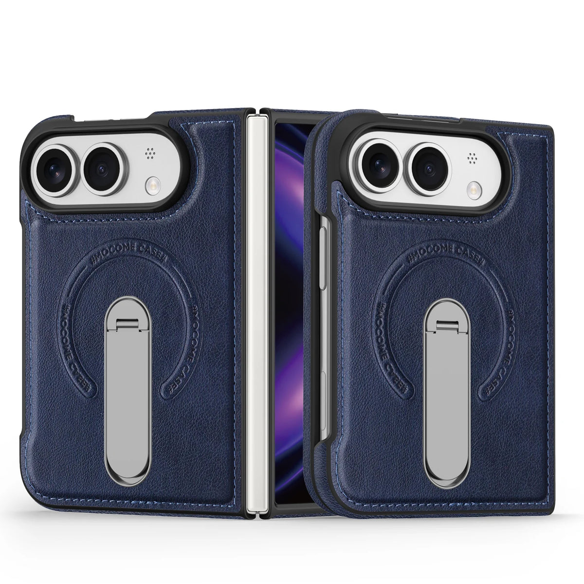 Faux Leather MagSafe Kickstand Case with 360° Rotating Stand for iPhone Duo
