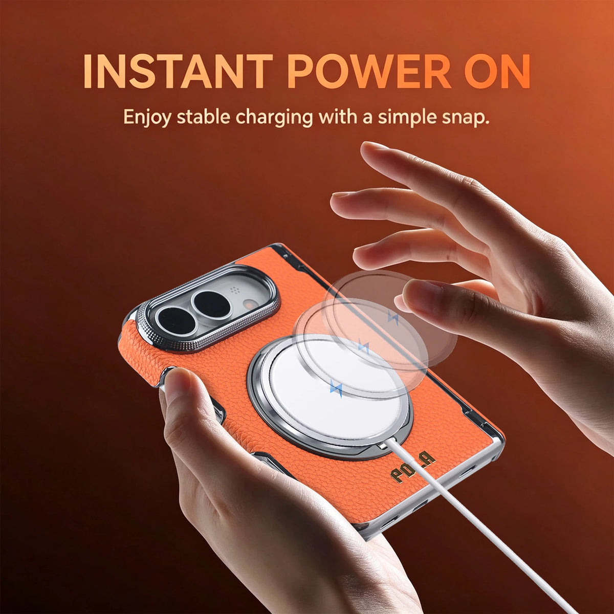 Litchi Grain Leather MagSafe Case with 360° Rotating Ring Stand for iPhone Duo