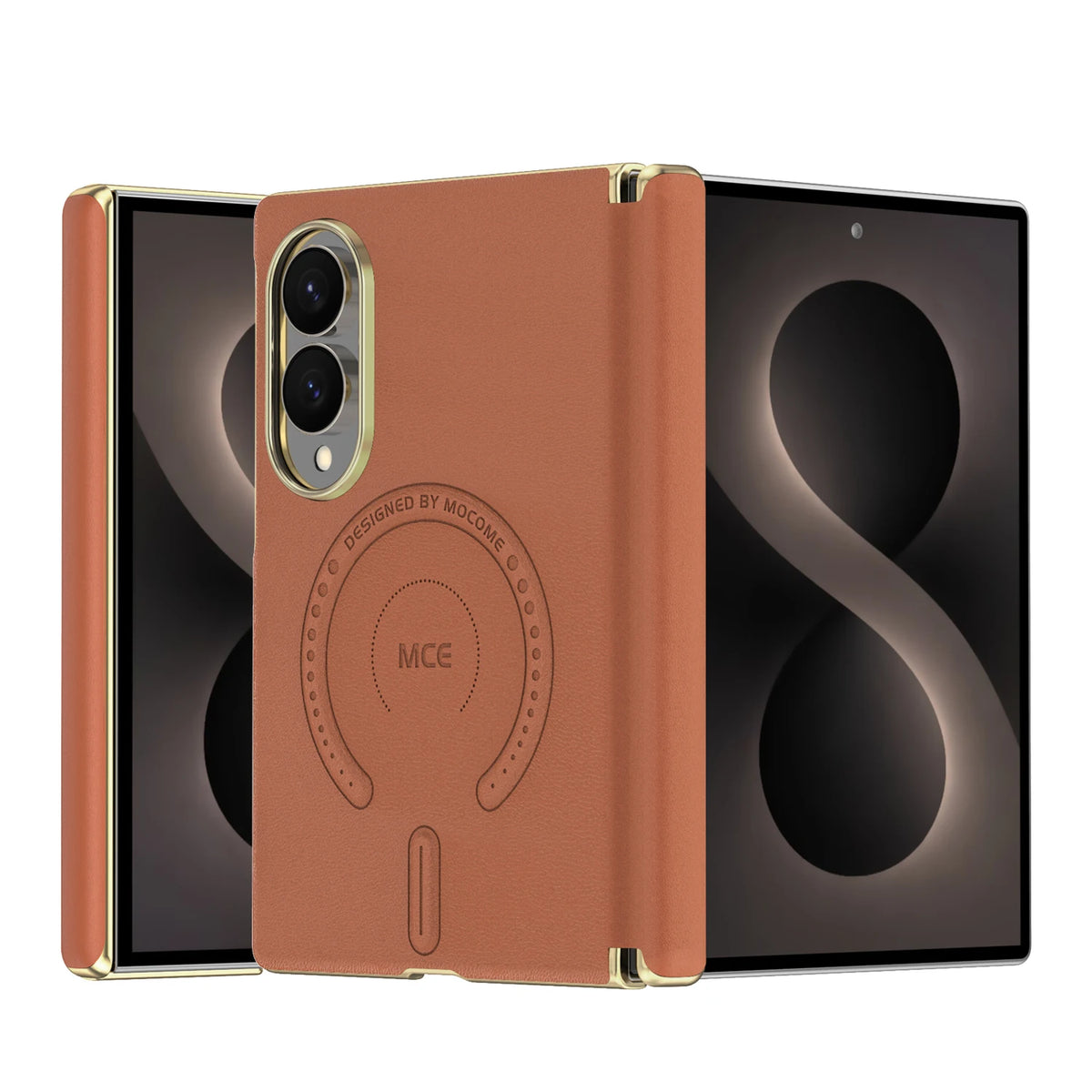 Embossed Leather Magnetic Hinge Shield Case for Samsung Galaxy Z Fold 8