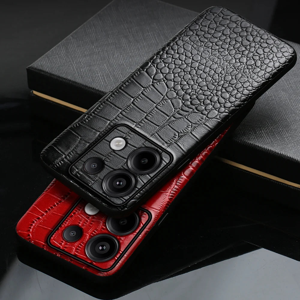 Shockproof Genuine Cowhide Leather Phone Case for Xiaomi Redmi Note 13 Series