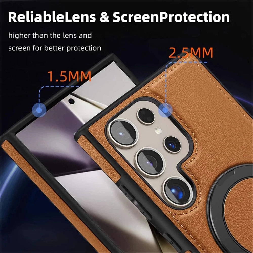 Samsung Galaxy S24 Series Leather Case with 360° Rotating Stand