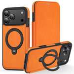 Stylish Leather Flip MagSafe Case with 360° Rotating Kickstand for iPhone 17 Series