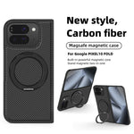 Carbon Fiber Open-Back Case with Rotating Magnetic Ring Stand for Pixel 10 Pro Fold