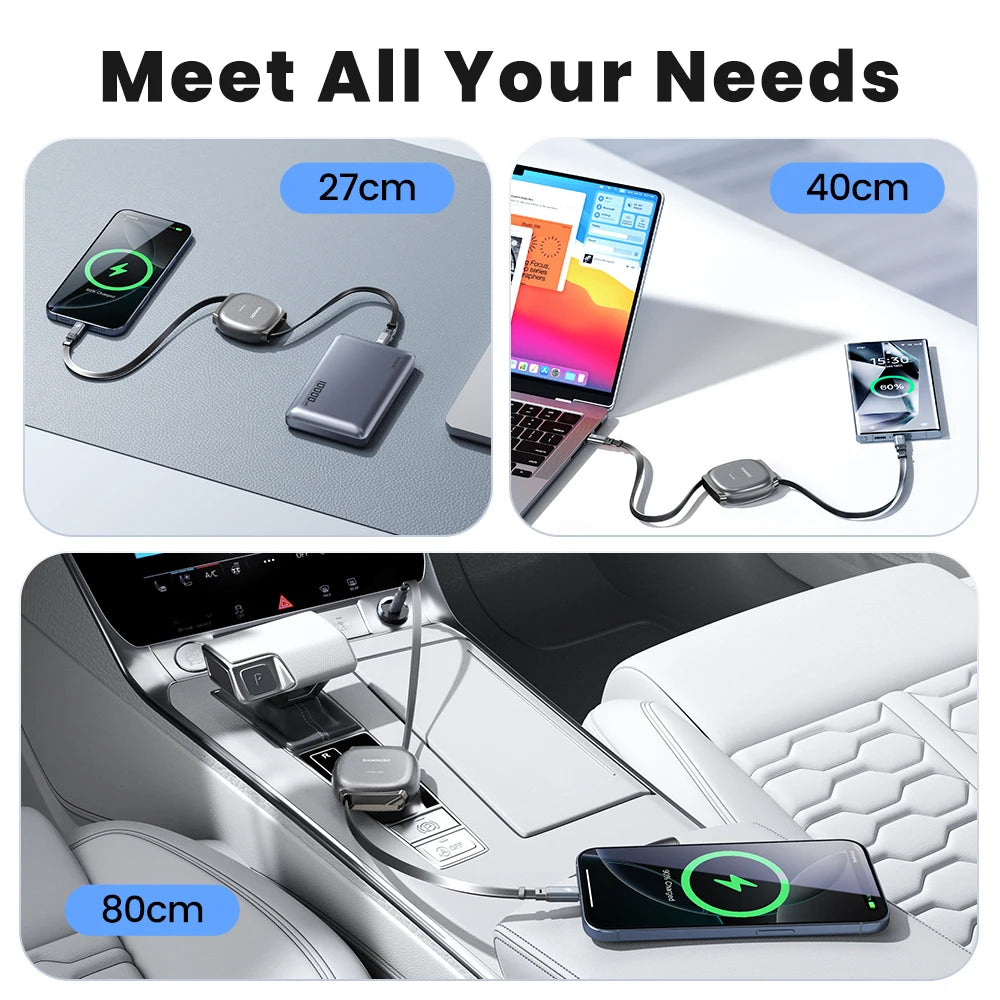 Toocki 27W Retractable USB-C to Lightning Cable