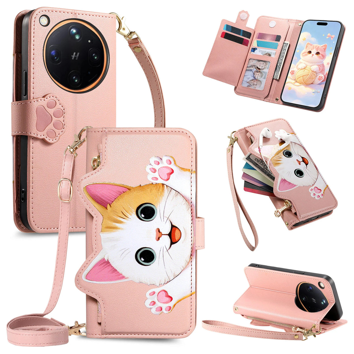 Detachable Crossbody Leather Wallet Case for OPPO Find X9 Series
