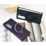 Shockproof Carbon Fiber Leather Phone Case with Rotating Holder for Samsung Galaxy Z Fold 5