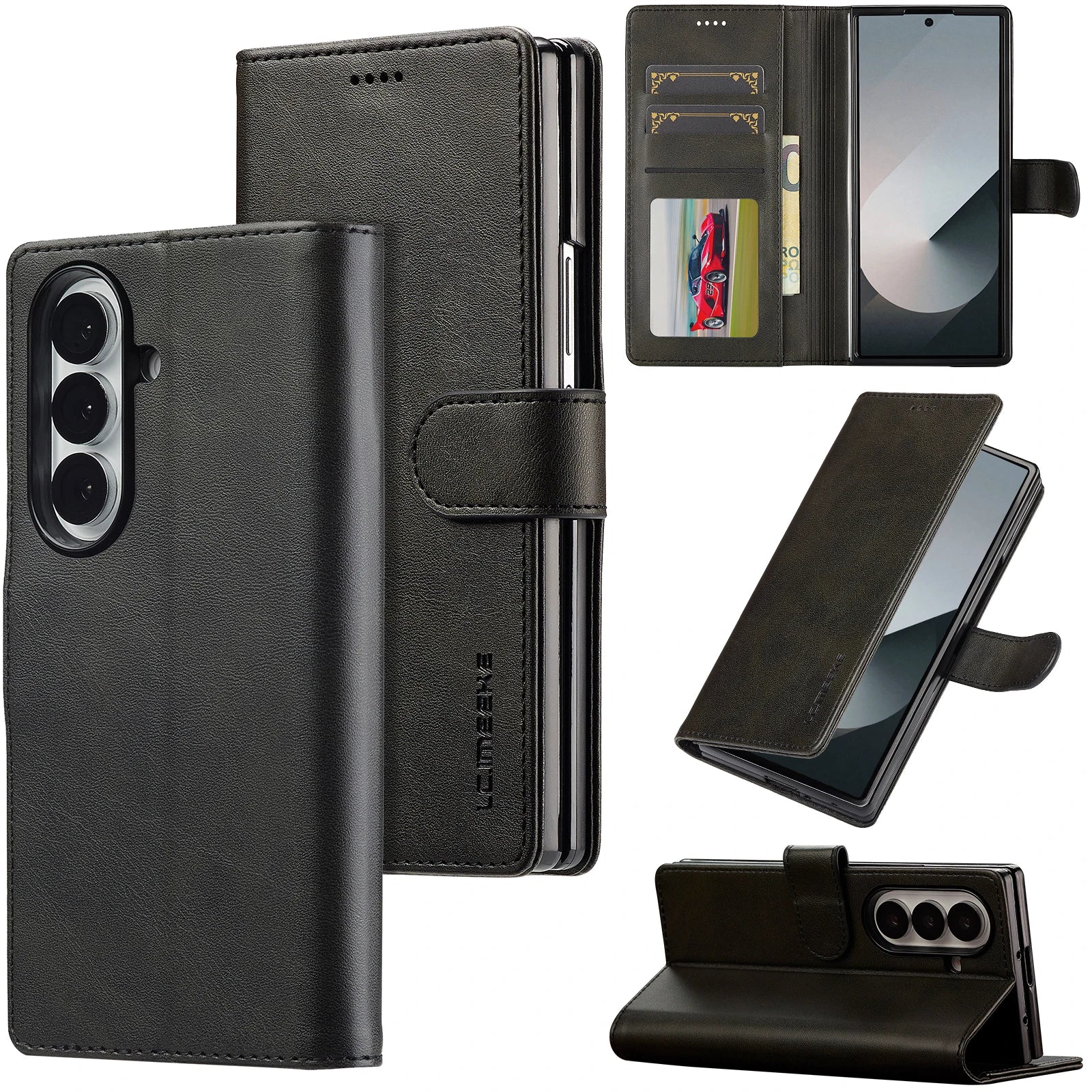 Samsung Galaxy Z Fold 7 Slim Leather Wallet Case with Kickstand