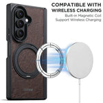 Textured Leather Case with Rotating Magnetic Ring Stand for Samsung Galaxy Z Fold 8 Ultra