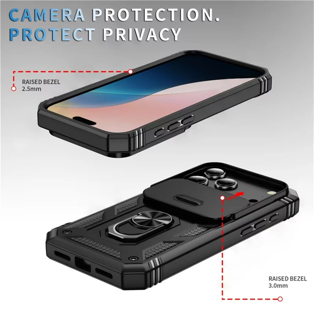 Heavy-Duty Military Armor Case with Sliding Camera Protection for iPhone 17 Series