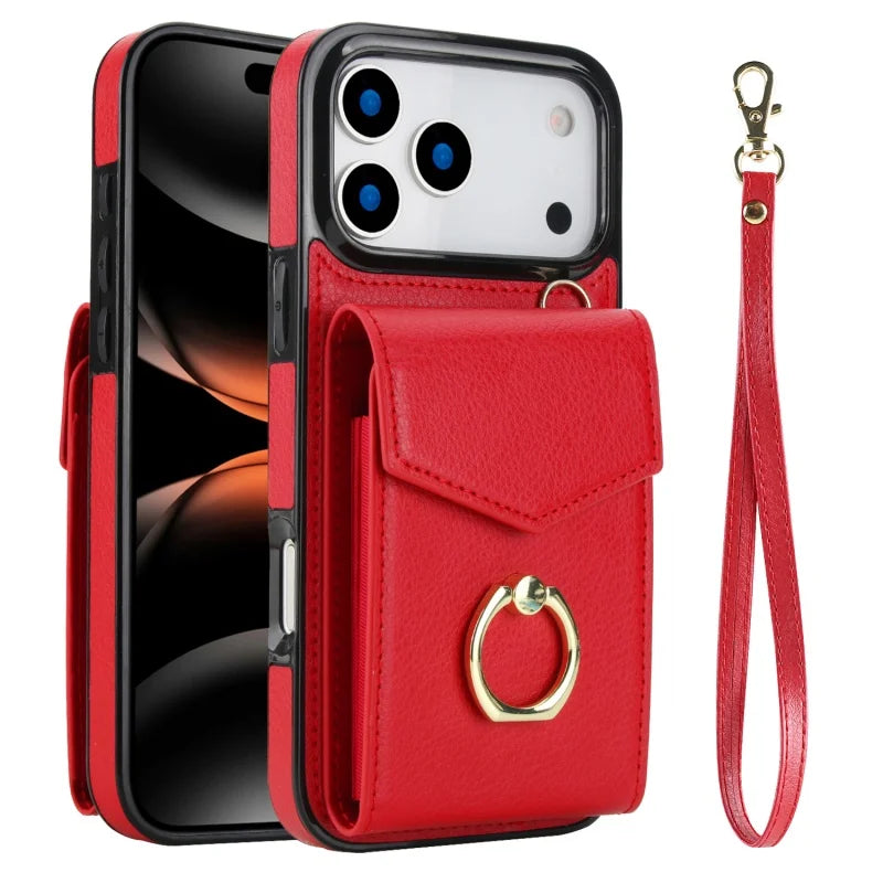All-in-One Leather Flip Case with Ring & Slots for iPhone 17 Series