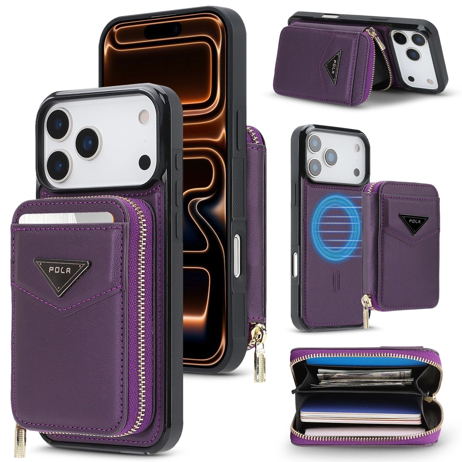Shockproof Leather MagSafe Case with Detachable Zipper Wallet for iPhone 17 Serie
