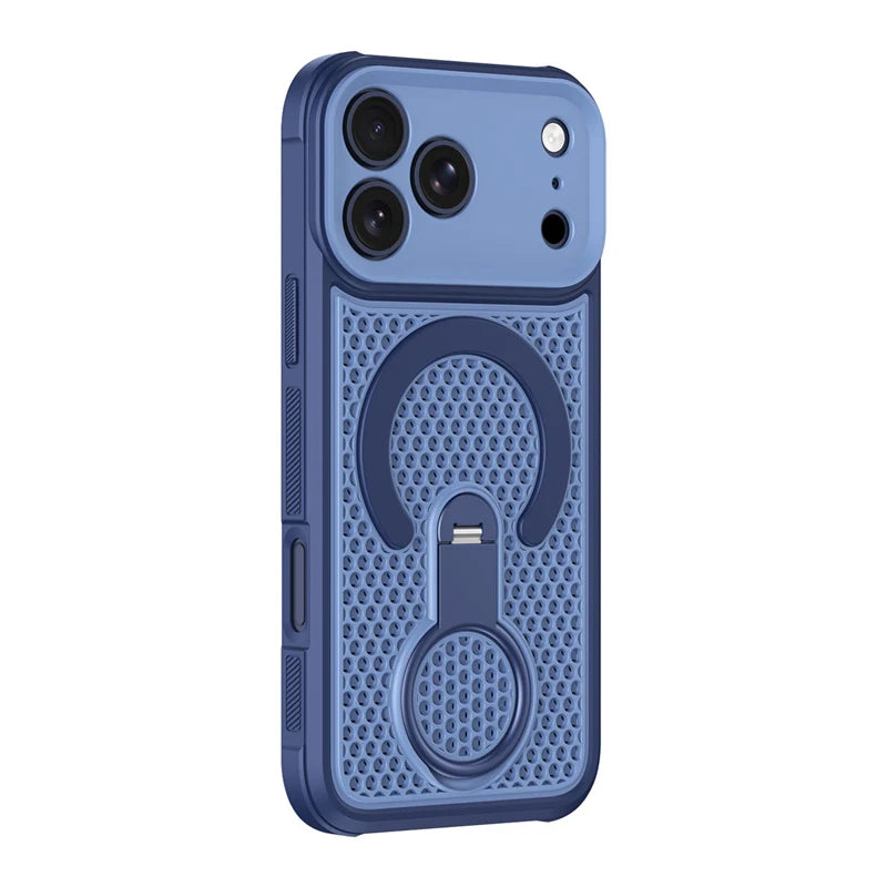 iPhone 17 Series Hollow Honeycomb PC Case with 360° MagSafe Bracket Stand