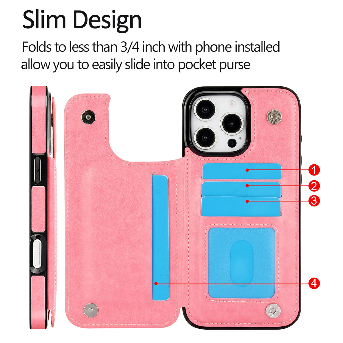 Leather Wallet Phone Case with Card Holder & Kickstand for iPhone 16 Series