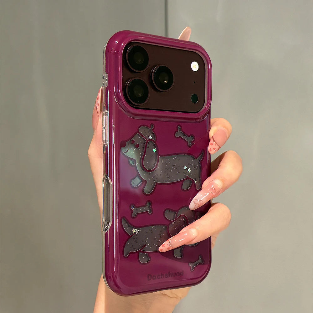 Dachshund Glitter Case with Raised Camera Frame for iPhone 18 Series