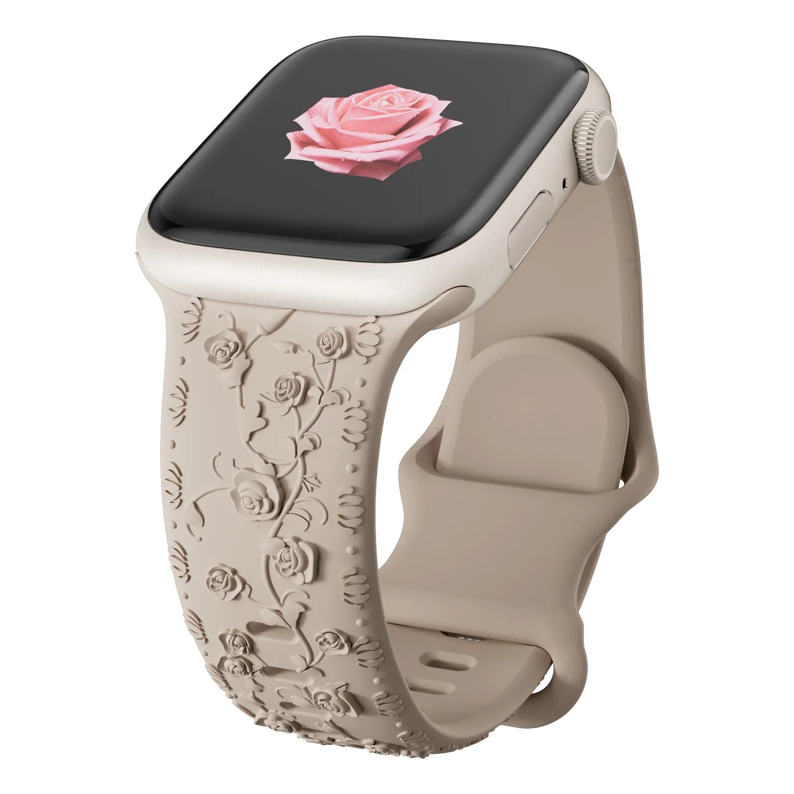 Rose Floral Engraved Strap Replacement Band for Apple Watch