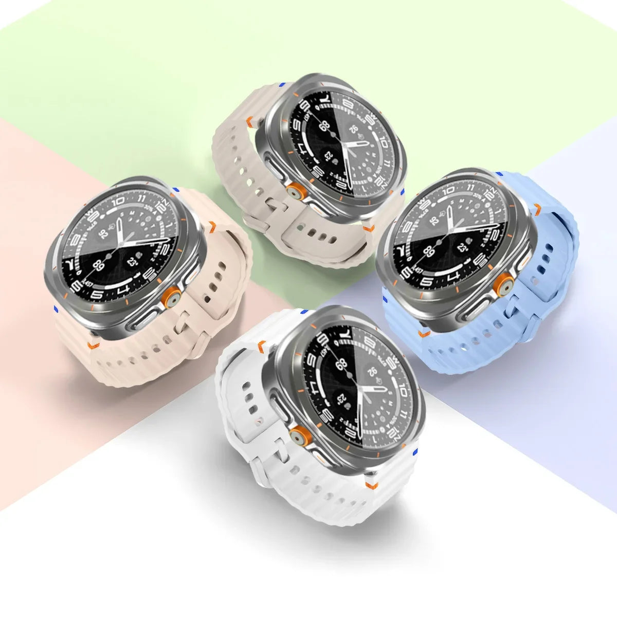 Silicone Band with Tempered Glass Protective Case for Samsung Galaxy Watch 7