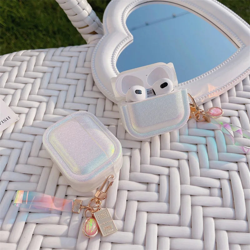 Silk Texture Colorful Silicone Protective Case with Strap Keychain for Apple AirPods 4