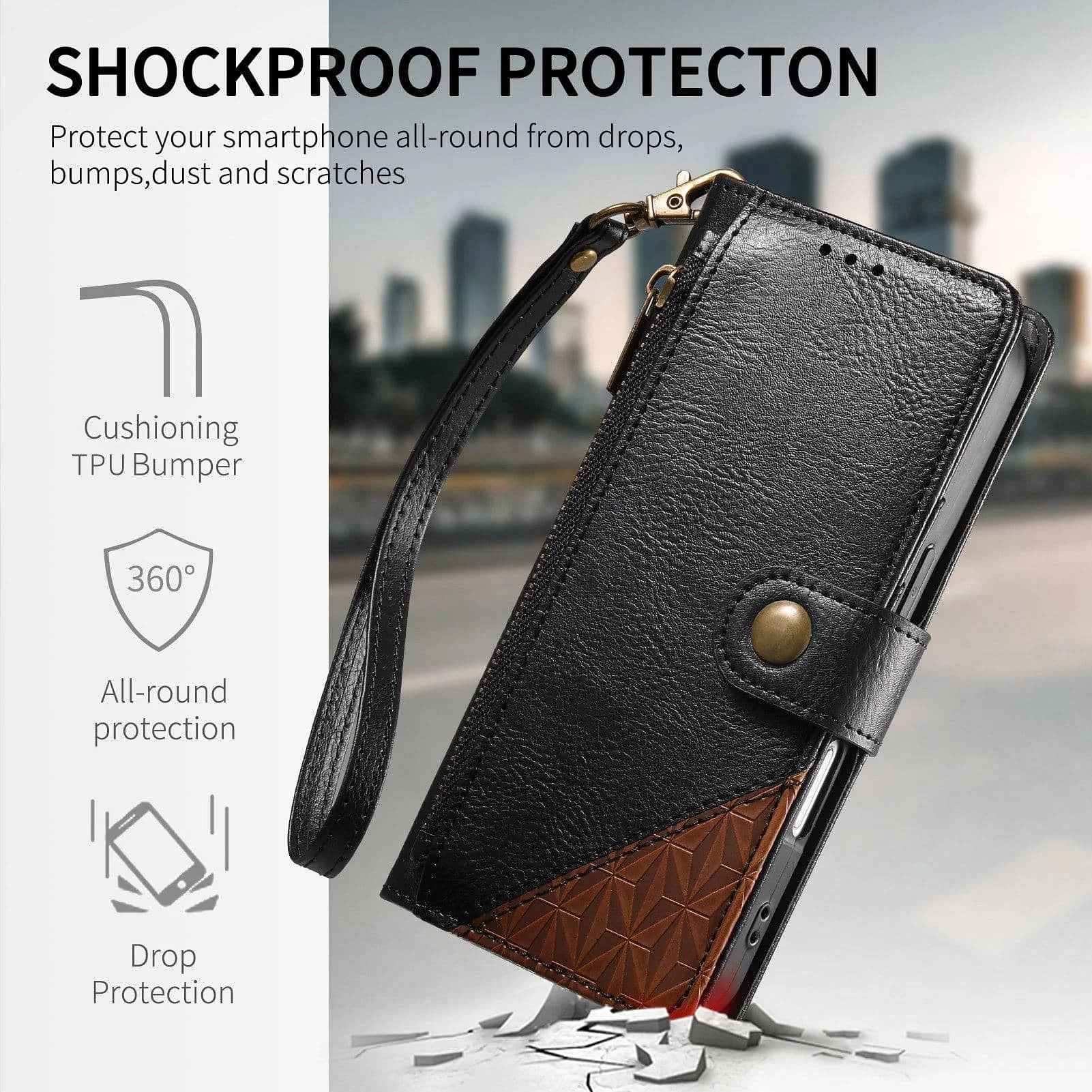 iPhone 17 Series Wallet Case with RFID Blocking Card Holder Kickstand