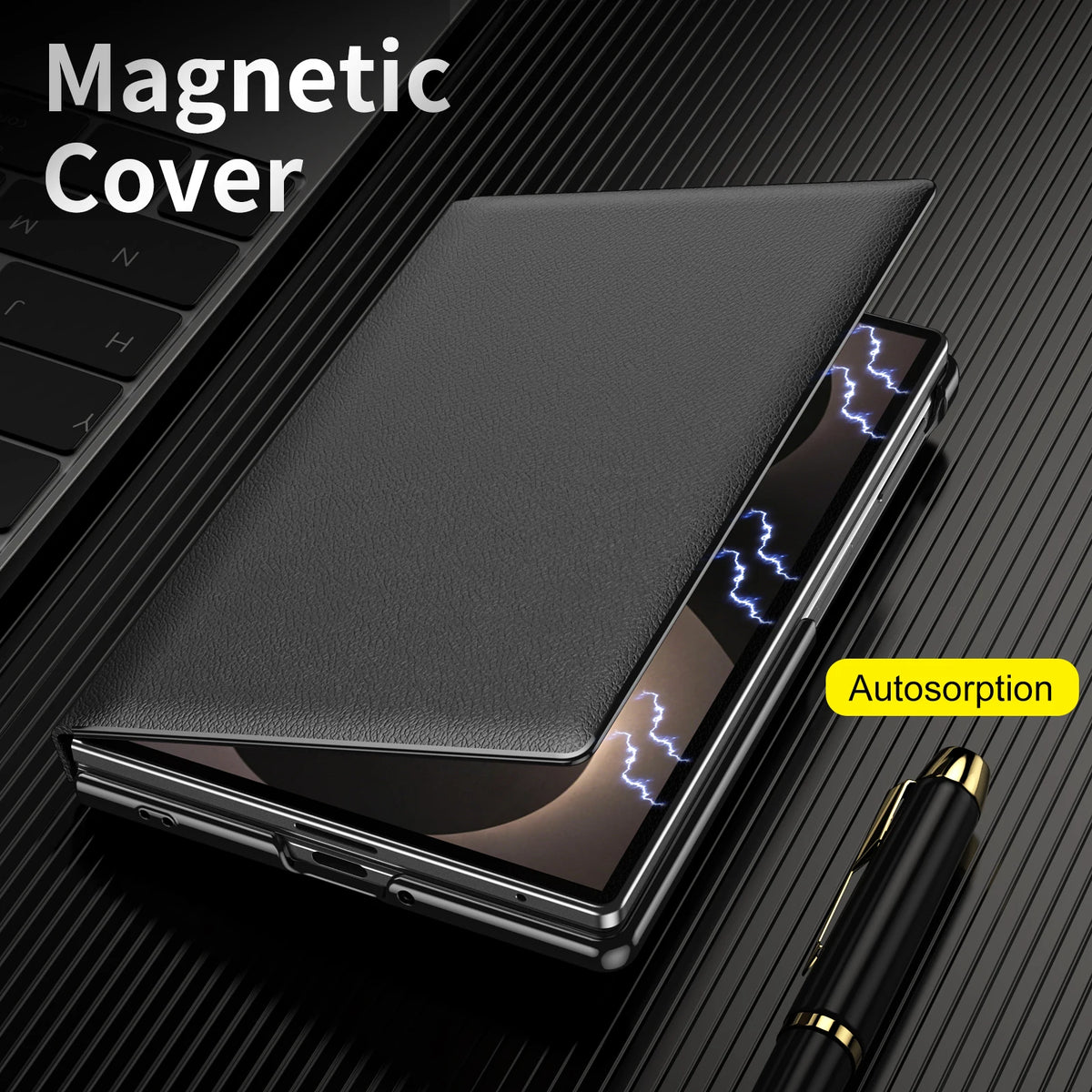 Leather Grain Flip Folio Case with Magnetic Closure for Samsung Galaxy Z Fold 8