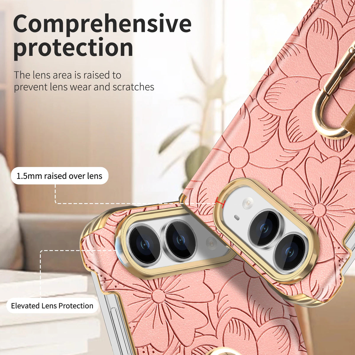 Embossed Leather Case with Carabiner Ring for iPhone Duo