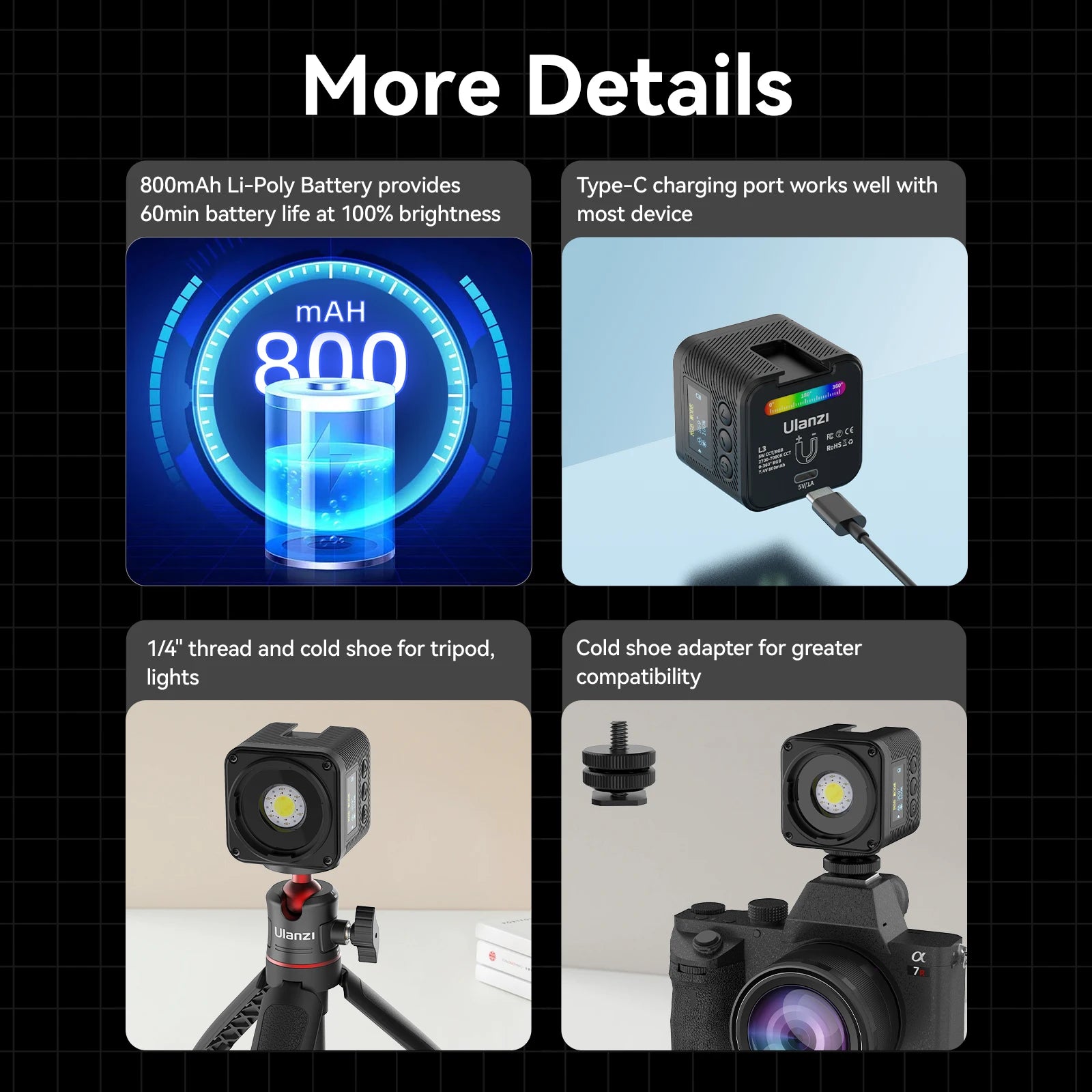 Ulanzi L3 Mini RGB Video Light with Accessories
