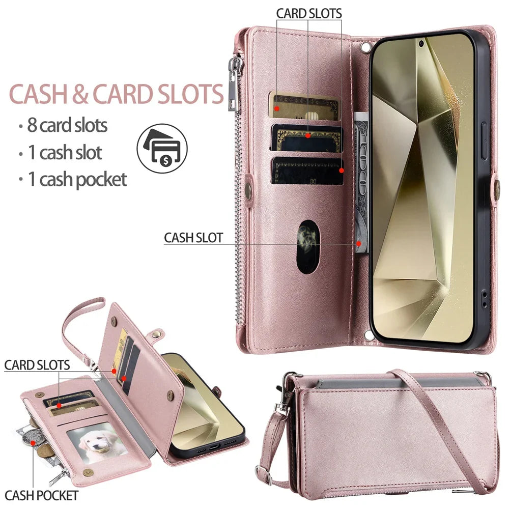 Zipper Wallet Crossbody Case for Samsung Galaxy S25 Series