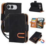 Leather Flip Wallet Case with U-Shaped Magnetic Buckle for iPhone Duo