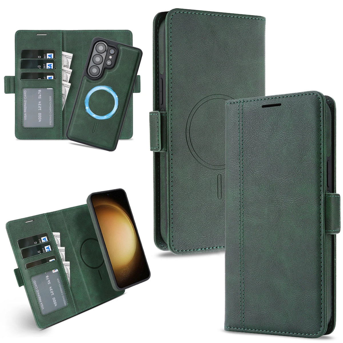 Leather 2-in-1 Detachable Flip Wallet Case with Magnetic Attachment for Samsung Galaxy S22 Ultra